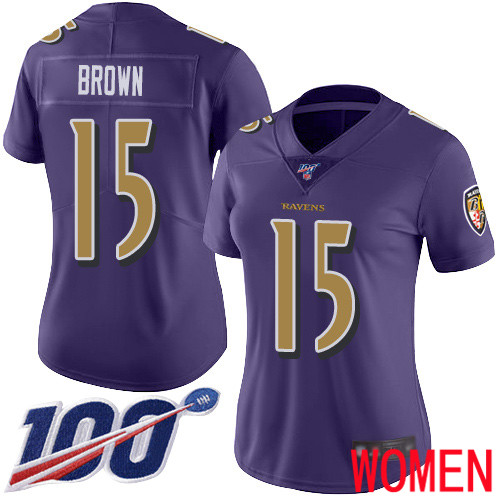 Baltimore Ravens Limited Purple Women Marquise Brown Jersey NFL Football #15 100th Season Rush Vapor Untouchable
